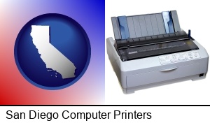 San Diego, California - a vintage, dot matrix printer