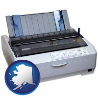 alaska map icon and a vintage, dot matrix printer