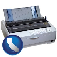 california map icon and a vintage, dot matrix printer