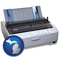 a vintage, dot matrix printer - with MI icon