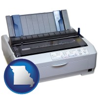 missouri map icon and a vintage, dot matrix printer
