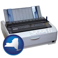 a vintage, dot matrix printer - with NY icon