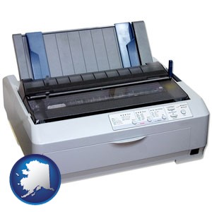 a vintage, dot matrix printer - with Alaska icon