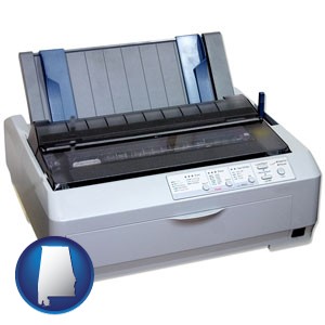 a vintage, dot matrix printer - with Alabama icon