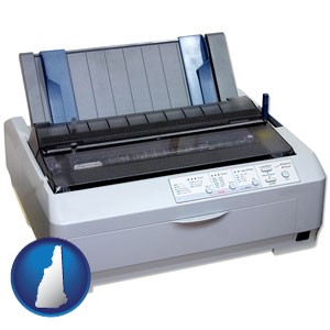 a vintage, dot matrix printer - with New Hampshire icon