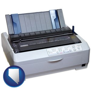 a vintage, dot matrix printer - with Nevada icon