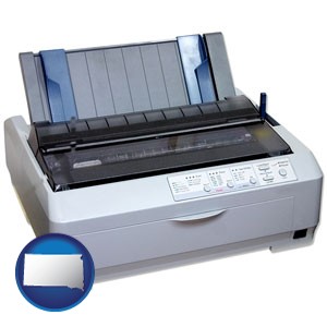 a vintage, dot matrix printer - with South Dakota icon