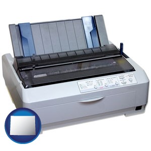 a vintage, dot matrix printer - with Wyoming icon