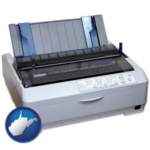 a vintage, dot matrix printer - with West Virginia icon